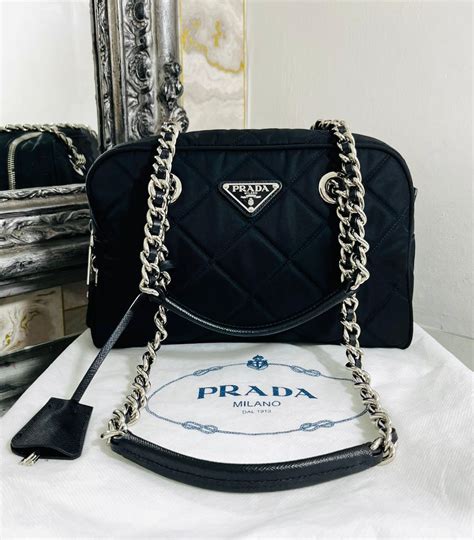 Prada Tessuto Impuntu Nylon & Leather Chain Shoulder Bag 